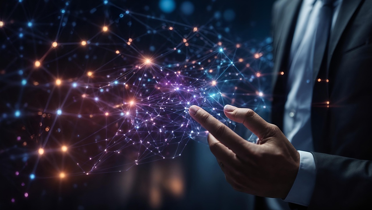 Representación digital de la tecnología en la vida cotidiana en 2025, con inteligencia artificial y conexiones en red.